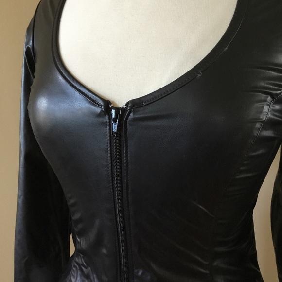 Vintage 80’s 90’s Frederick’s of Hollywood Pleather Back Lace Tie Fringe Jacket - Picture 4 of 14